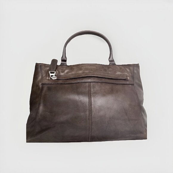 Vintage Brown Leather Tote Bag With Top Handles, Pockets, Crossbody Strap - Picture 2 of 8